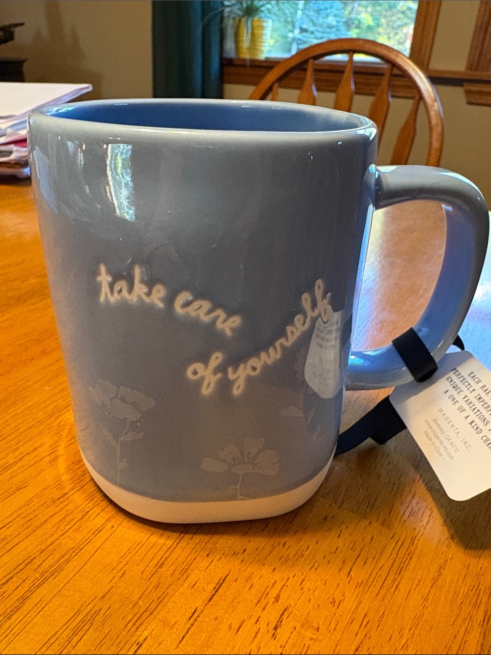 Rae Dunn Blue 'take care of yourself' Ceramic Mug
